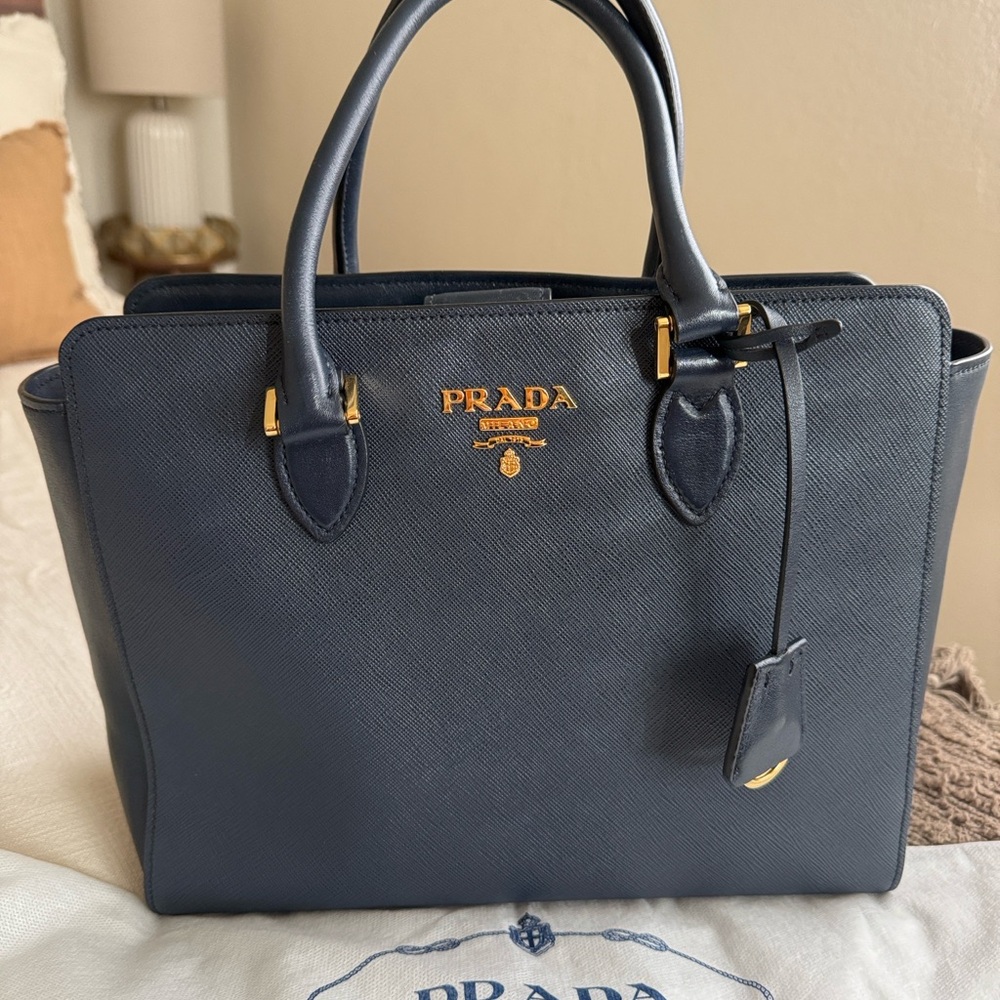Prada Dark Blue Saffiano Leather Handbag